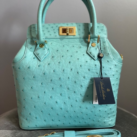 Brand: Brooks Brothers Brooks Brothers genuine ostrich leather handbag with top - Picture 3 of 15